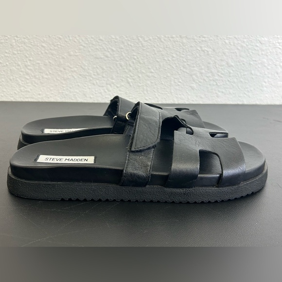 STEVE MADDEN Size 9 Black Leather Mayven Slide Sandals SLIP ON - Picture 2 of 9